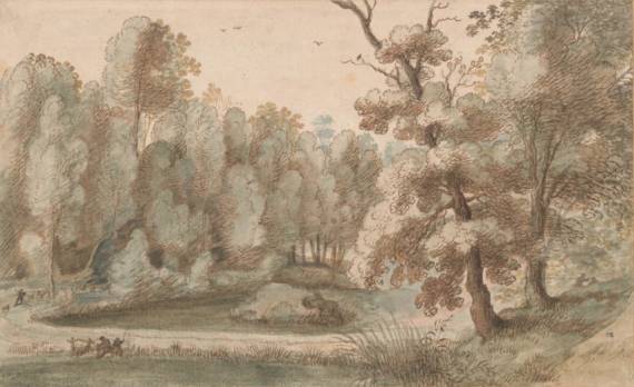 Woodland Ponds with Two Fisherman