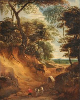 Travellers and Wagons in a Hollow Path