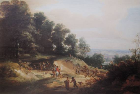 A Wooded Hillside with Peasants and Hunters