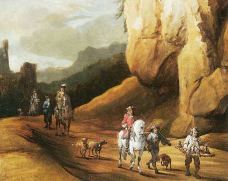 Hunters on a Road in a Mountain Landscape