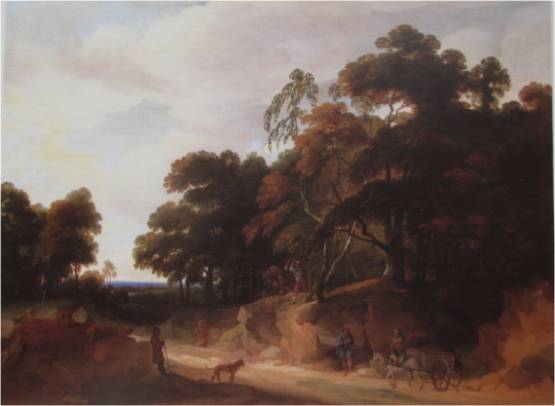 Travelers on a Sandy Path along a Wood
