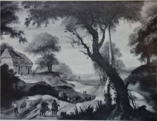 A Sunken Road with a Tall Tree and Cottages