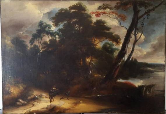 Landscape with Woman on Donkey and Pedestrian