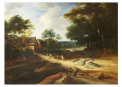 Work 1003: Summer Landscape with Houses and Figures at Forest Edge