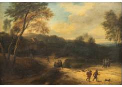 Work 1106: Wooded Landscape with a Farmhouse, Hikers and Peasants Conversing