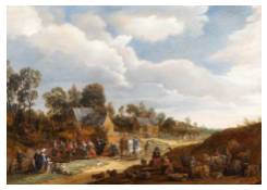Village Street with Dancing Peasants, Travelers and Wanderers