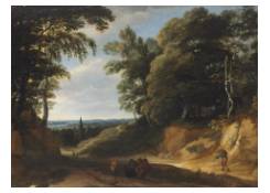 Work 330:  Hilly Wooded Landscape with Travellers on a Path