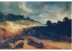 Work 344: Travellers Conversing on a Sandy Road, a House in a Wood beyond at Sunset