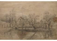 Work 580: Landscape with Houses by a Stream 
