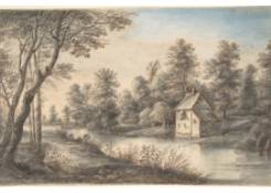 Work 934: Wooded Landscape with a House beside a River