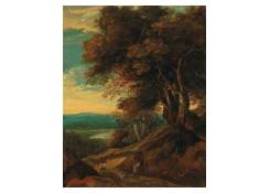 Work 935: A Hilly, Tree-clustered Landscape with Travellers